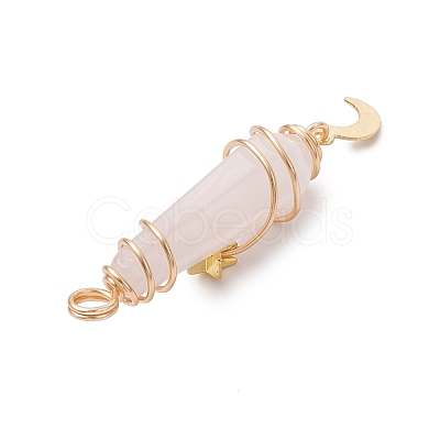 3Pcs 3 Styles Natural Rose Quartz Pointed Copper Wire Wrapped Faceted Bullet Big Pendants PALLOY-JF03572-05-1