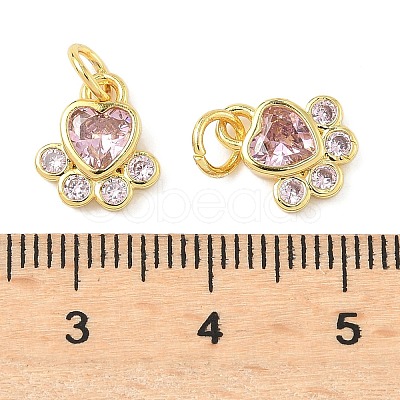 Brass Pave Cubic Zirconia Paw Print Charms KK-I355-17G-08-1