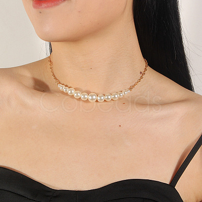 Alloy with ABS Plastic Pearl Round Beaded Necklaces & Stud Earrings Sets for Women WG13E8D-01-1