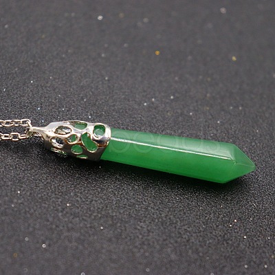 Natural Green Aventurine Faceted Bullet Point Pendant Necklaces FS-WG32EE9-02-1