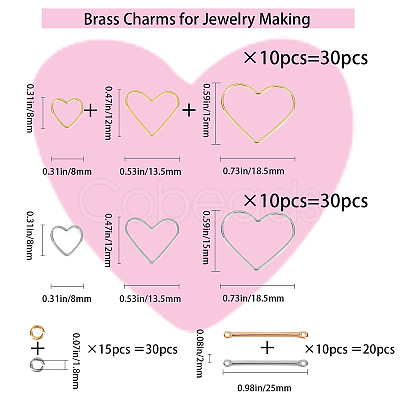 80Pcs 8 Style Brass Heart Linking Rings & Bar Links Connectors DIY-CN0002-09-1
