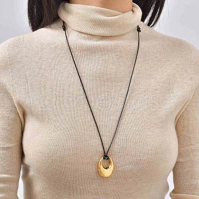 304 Stainless Steel Pendant Adjustable Black Waxed Cord Necklaces for Women WG4D27E-01-1