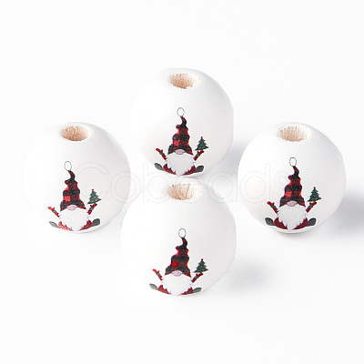 Painted Natural Wood Round Beads WOOD-N006-177-1