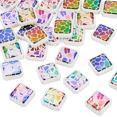 30Pcs Rainbow Iridescent Printed Opaque Acrylic Beads OACR-TA0001-73A-1