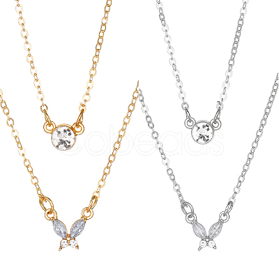 4Pcs 2 Colors Alloy Crystal Rhinestone Double Layered Necklaces NJEW-HY0001-25A-1