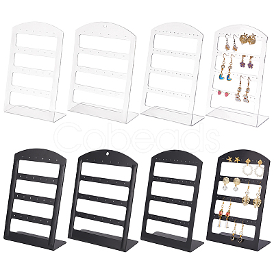 6Pcs 6 Styles 4-Tier PP Plastic Slant Back Earring Organizer Display Stands EDIS-DR0001-03-1