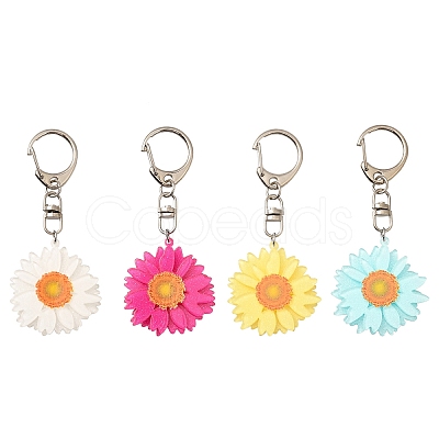 Acrylic Daisy Pendant Decoration HJEW-YW00028-01-1