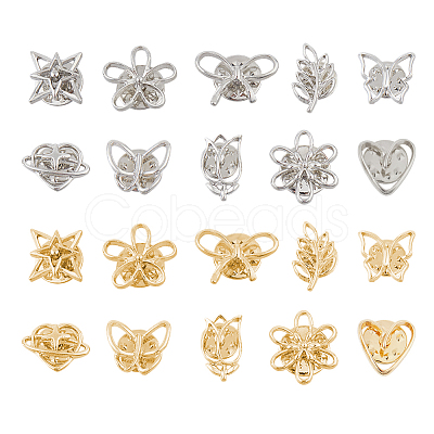 20Pcs 20 Styles Flower/Heart/Star/Butterfly/Leaf Allloy Anti-glare Lapel Pins Brooches JEWB-FH0001-66-1