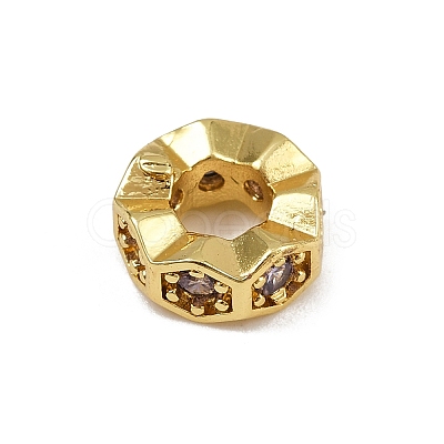 Wave Edge Rondelle Brass with Cubic Zirconia European Beads KK-L236-12G-1