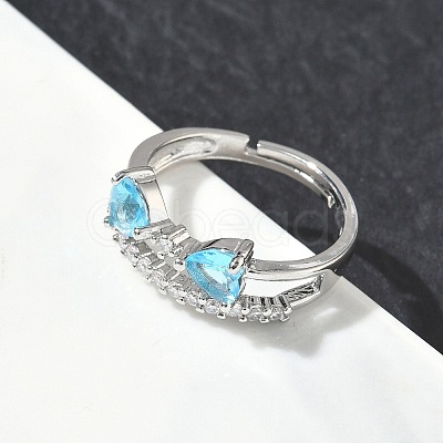 Adjustable Bowknot Shape Brass & Light Blue Cubic Zirconia Finger Rings CU-CBA7E55-07P-1