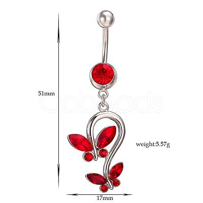 Piercing Jewelry Real Platinum Plated Brass Rhinestone Double Butterfly Navel Ring Belly Rings AJEW-EE0001-41C-1