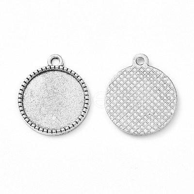 Tibetan Style Alloy Flat Round Pendant Cabochon Settings TIBEP-Q045-068D-AS-RS-1