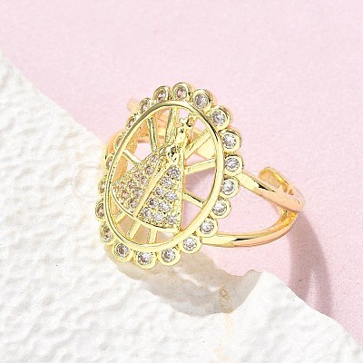 Brass Micro Pave Cubic Zirconia Cuff Rings RJEW-P149-01B-G-1