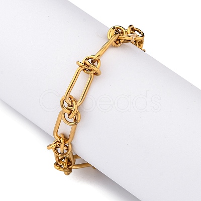 667 Stainless Steel(Grade 201 Equivalent) Paperclip Chain Bracelets for Women BJEW-P347-03G-1