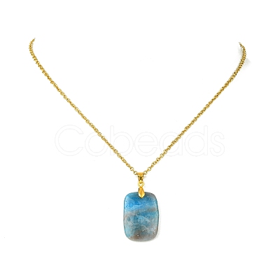 Natural Apatite Rectangle Pendant 304 Stainless Steel Cable Chain Necklaces NJEW-JN06210-02-1