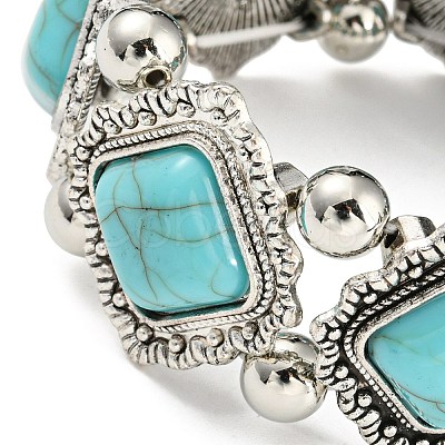 Bohemia Style Alloy Rhombus Beaded Stretch Bracelet BJEW-H327-05AS-1