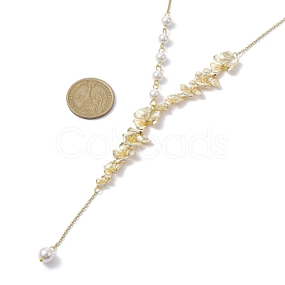 Brass Flower Lariat Necklace NJEW-JN04621-1