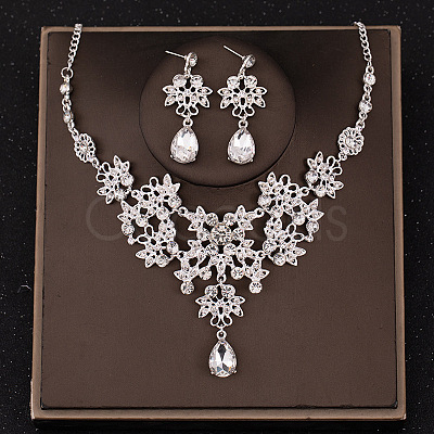Alloy Rhinestone Pendant Necklaces & Stud Dangle Earrings Sets for Women WG381FF-05-1