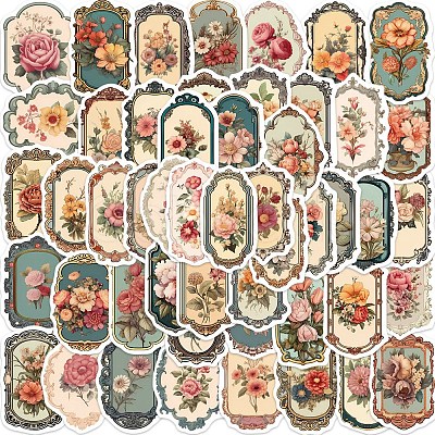 Retro PVC Self-Adhesive Floral Stickers X-STIC-PW0020-09-1