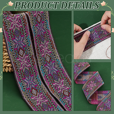 7M Ethnic Style Polyester Flower Jacquard Ribbons OCOR-WH0091-72A-02-1
