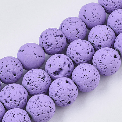 Spray Painted Natural Lava Rock Beads Strands G-N0324-B-06-1