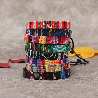 12Pcs Adjustable Ethnic Style Cotton Cord Braided Bracelets for Men Women FS-WGF0782-01-1