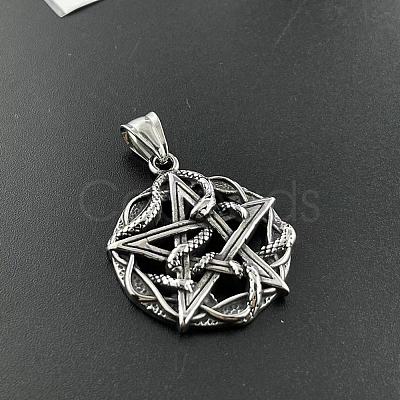 304 Stainless Steel Punk Skull Pentagram Pendant Necklaces for Men's Jewelry WZ8704-1