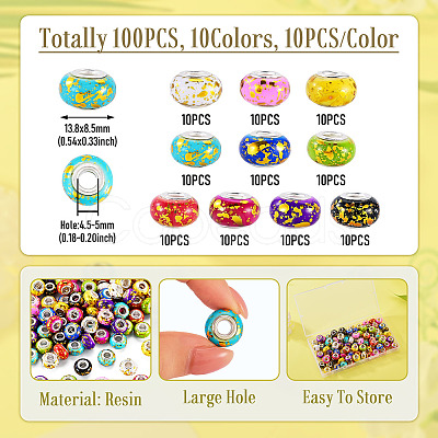 100Pcs 10 Colors Opaque Resin Rondelle European Beads RESI-TA0005-74-1