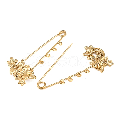 Flower 304 Stainless Steel Safety Pins Brooch Findings SA-CBA098D-14A-G04-1