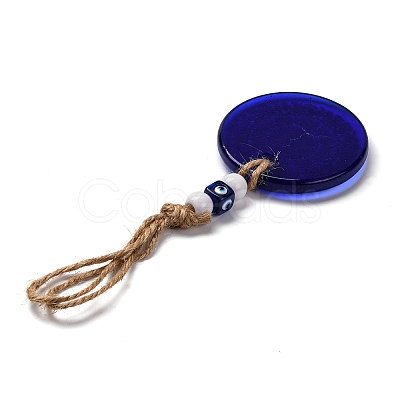 Flat Round with Evil Eye Lampwork Pendant Decoration HJEW-Z005-01G-1