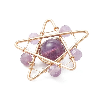 Natural Amethyst Copper Wire Wrapped Pendants PALLOY-TA00368-01-1