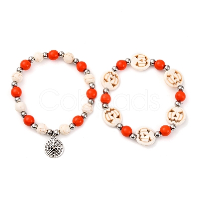 2Pcs Glass & Synthetic Turquoise Beads Stretch Bracelets BJEW-JB12483-04-1