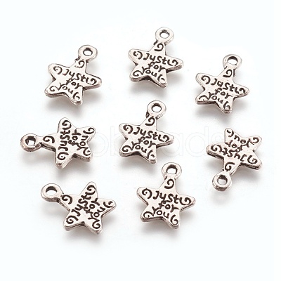 Gift Ideas for Men On Valentines Day Tibetan Style Alloy Star Carved Word Just for You Message Charms LF1272Y-1