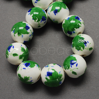 Handmade Printed Porcelain Beads PORC-Q199-12mm-18-1