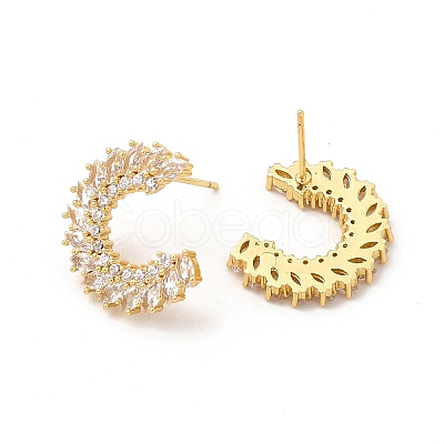 Rack Plating Brass Micro Pave Cubic Zirconia Stud Earrings for Women EJEW-H091-37G-1