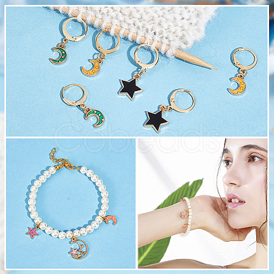 Alloy Enamel Star & Moon Pendant Locking Stitch Markers HJEW-AB00041-1