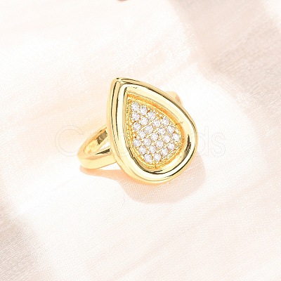 Brass Micro Pave Cubic Zirconia Cuff Open Rings CU-CBAB3AD-14G-1