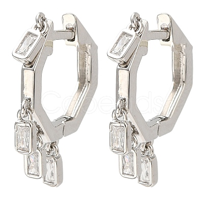 Cubic Zirconia Rectangle Dangle Hoop Earrings EJEW-Z019-03A-P-1