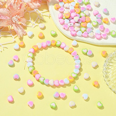 196Pcs 7 Colors Acrylic Bicolor Heart Beads OACR-CJ0001-60-1