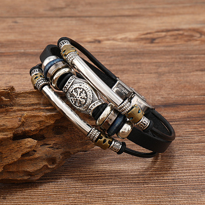 Viking Helm Alloy & Imitation Leather & CCB Plastic Multi-strand Bracelets for Men FS-WG23689-01-1