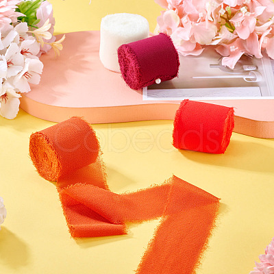 4 Rolls 4 Colors Frayed Polyester Ribbon OCOR-TA0002-87D-1