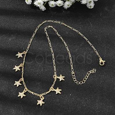 Brass Micro Pave Clear Cubic Zirconia Starfish Pendant Necklaces NJEW-B157-05G-1