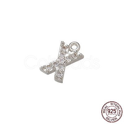 Real Platinum Plated Rhodium Plated 925 Sterling Silver Micro Pave Clear Cubic Zirconia Charms STER-P054-10P-X-1