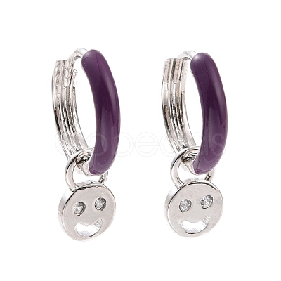 Clear Cubic Zirconia Smiling Face Dangle Hoop Earrings with Enamel EJEW-C030-13P-1