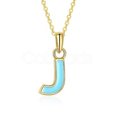 Fashion Tin Alloy Enamel Initial Pendant Necklaces NJEW-BB20973-J-1