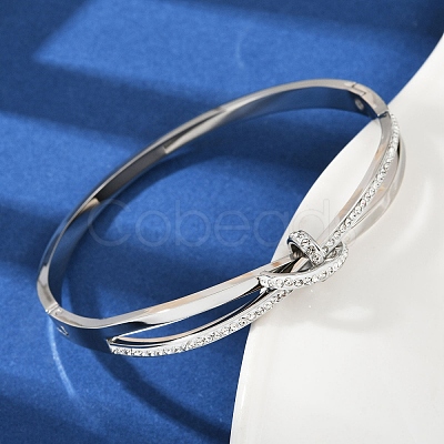 201 Stainless Steel with Rhinestone Bangles for Women BJEW-B138-03P-1