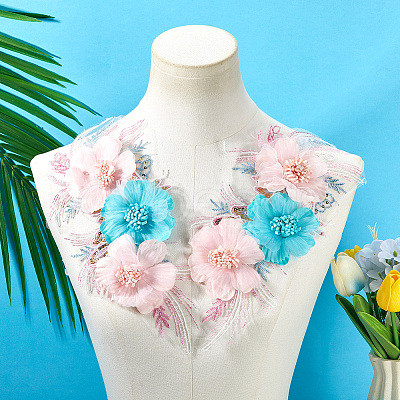 Polyester Embroidery Lace Cloth Patches AJEW-WH20070-077-1