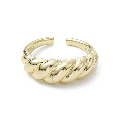 Rack Plating Brass Open Cuff Rings Ribbed Finger Ring RJEW-K257-30G-1