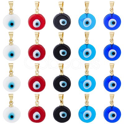20Pcs 5 Colors Handmade Lampwork Evil Eye Pendants LAMP-HY0001-03-1