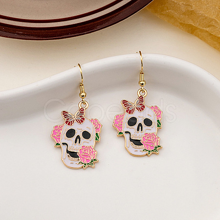 Skull with Butterfly Alloy Enamel Dangle Earrings FS-WGA34EB-04-1